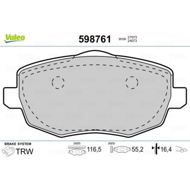 Valeo | Bremsbelagsatz, Scheibenbremse | 598761