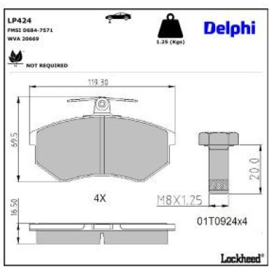 Delphi Bremsbelagsatz, Scheibenbremse LP424 Delphi Bremsbelagsatz, Scheibenbremse LP424