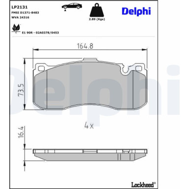 Delphi | Bremsbelagsatz, Scheibenbremse | LP2131
