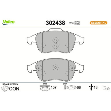 Valeo Bremsbelagsatz, Scheibenbremse ESSENTIAL 302438