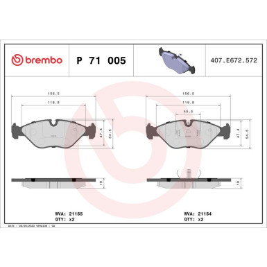 Brembo | Bremsbelagsatz, Scheibenbremse | P 71 005