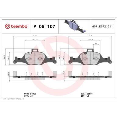 Brembo Bremsbelagsatz, Scheibenbremse PRIME LINE P 06 107
