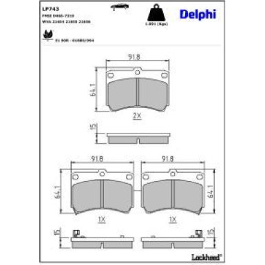 Delphi Bremsbelagsatz, Scheibenbremse LP743