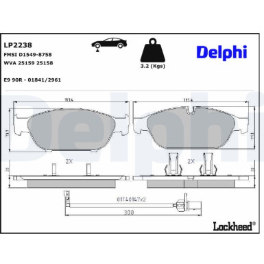 Delphi | Bremsbelagsatz, Scheibenbremse | LP2238