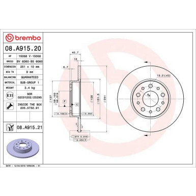 08.A915.21 Bremsscheibe PRIME LINE - UV Coated