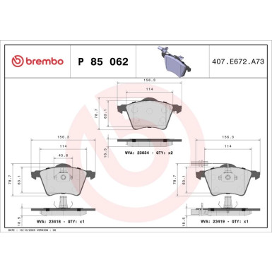 Brembo Bremsbelagsatz, Scheibenbremse PRIME LINE P 85 062