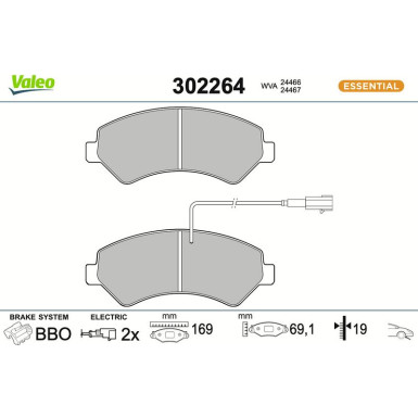 Valeo Bremsbelagsatz, Scheibenbremse ESSENTIAL 302264