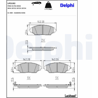 Delphi | Bremsbelagsatz, Scheibenbremse | LP3192