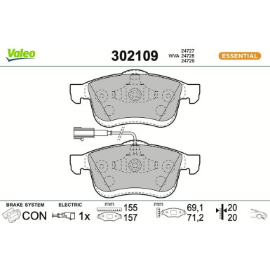 Valeo Bremsbelagsatz, Scheibenbremse ESSENTIAL 302109