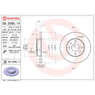 Brembo Bremsscheibe PRIME LINE - UV Coated 08.5085.11