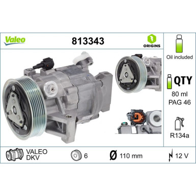 813343 Kompressor, Klimaanlage VALEO ORIGINS NEW OE TECHNOLOGIE