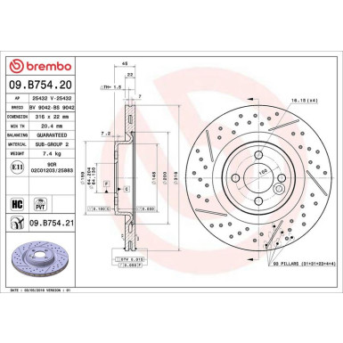 09.B754.21 Bremsscheibe PRIME LINE - UV Coated