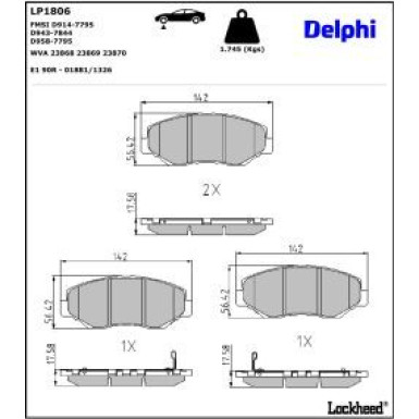 Delphi Bremsbelagsatz, Scheibenbremse LP1806