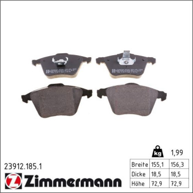 Zimmermann Bremsbelagsatz, Scheibenbremse 23912.185.1