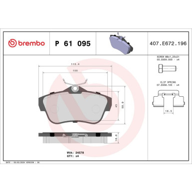 Brembo Bremsbelagsatz, Scheibenbremse PRIME LINE P 61 095