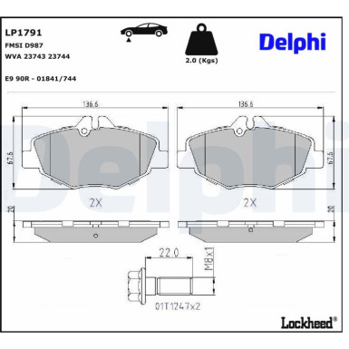 Delphi | Bremsbelagsatz, Scheibenbremse | LP1791