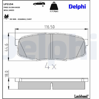 Delphi | Bremsbelagsatz, Scheibenbremse | LP2154