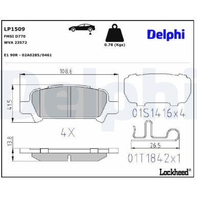 Delphi | Bremsbelagsatz, Scheibenbremse | LP1509 Delphi | Bremsbelagsatz, Scheibenbremse | LP1509