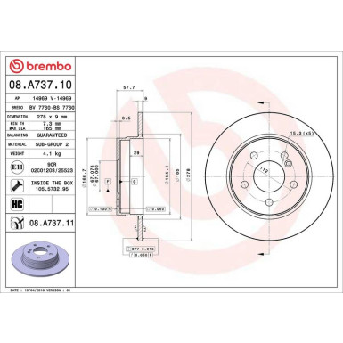 2 x BREMBO Bremsscheibe | 08.A737.11