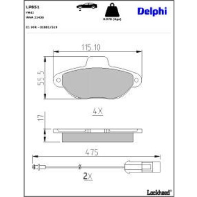 Delphi Bremsbelagsatz, Scheibenbremse LP851