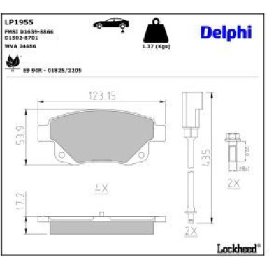 Delphi Bremsbelagsatz, Scheibenbremse LP1955