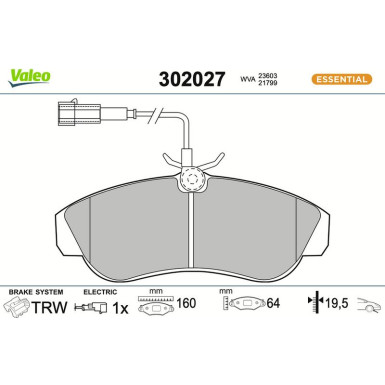 Valeo Bremsbelagsatz, Scheibenbremse ESSENTIAL 302027