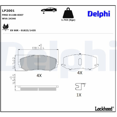 Delphi | Bremsbelagsatz, Scheibenbremse | LP2001 Delphi | Bremsbelagsatz, Scheibenbremse | LP2001