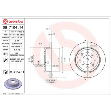 Brembo 2 x BREMBO Bremsscheibe PRIME LINE 08.7104.14 Brembo 2 x BREMBO Bremsscheibe PRIME LINE 08.7104.14
