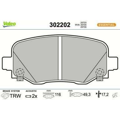 Valeo | Bremsbelagsatz, Scheibenbremse | 302202 Valeo | Bremsbelagsatz, Scheibenbremse | 302202