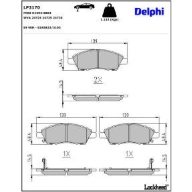Delphi Bremsbelagsatz, Scheibenbremse LP3170