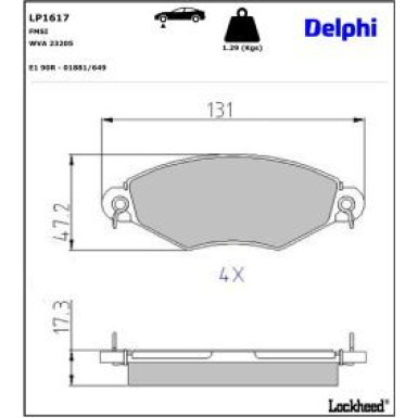 Delphi Bremsbelagsatz, Scheibenbremse LP1617