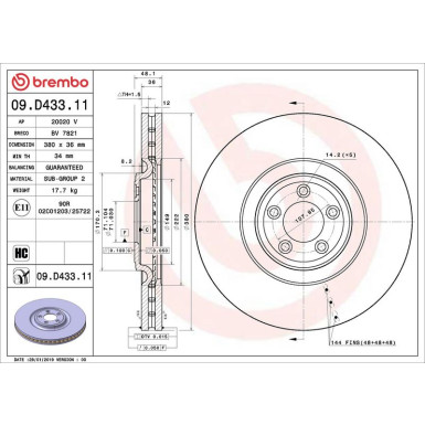 Brembo 2 x BREMBO Bremsscheibe PRIME LINE - UV Coated 09.D433.11