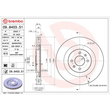 09.8403.51 Bremsscheibe PRIME LINE - UV Coated