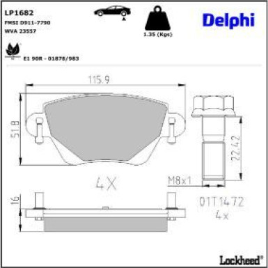 Delphi Bremsbelagsatz, Scheibenbremse LP1682