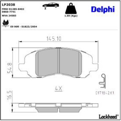 Delphi Bremsbelagsatz, Scheibenbremse LP2038