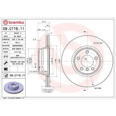 09.C116.11 Bremsscheibe PRIME LINE - UV Coated