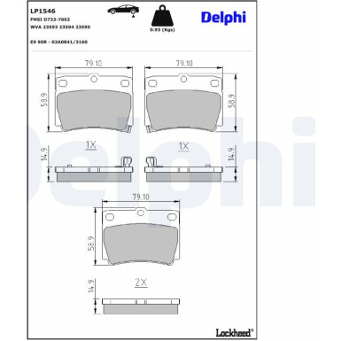 Delphi | Bremsbelagsatz, Scheibenbremse | LP1546 Delphi | Bremsbelagsatz, Scheibenbremse | LP1546