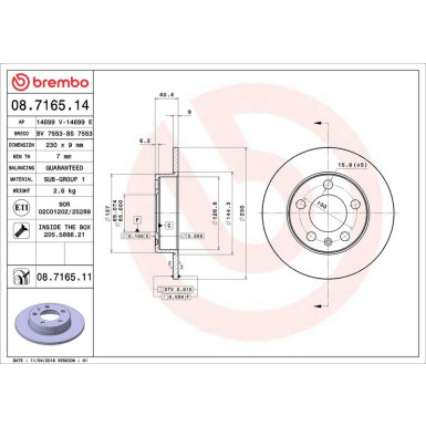 Brembo Bremsscheibe PRIME LINE - UV Coated 08.7165.11 Brembo Bremsscheibe PRIME LINE - UV Coated 08.7165.11