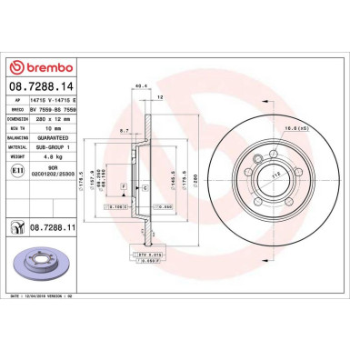 Brembo Bremsscheibe PRIME LINE - UV Coated 08.7288.11