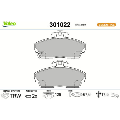 Valeo Bremsbelagsatz, Scheibenbremse ESSENTIAL 301022