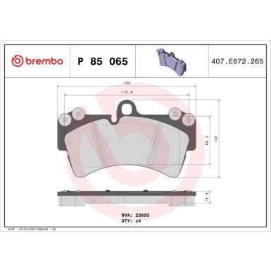 Brembo Bremsbelagsatz, Scheibenbremse PRIME LINE P 85 065