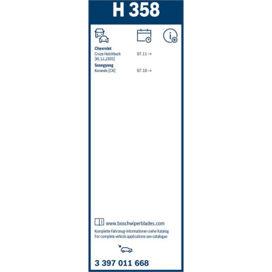 BOSCH H 358 Scheibenwischer Rear 3 397 011 668