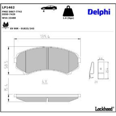Delphi Bremsbelagsatz, Scheibenbremse LP1462
