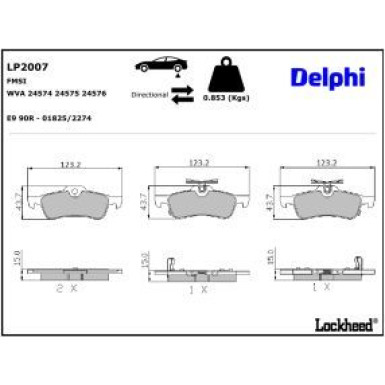 Delphi Bremsbelagsatz, Scheibenbremse LP2007