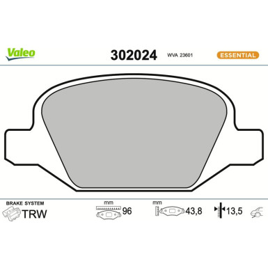 Valeo | Bremsbelagsatz, Scheibenbremse | 302024