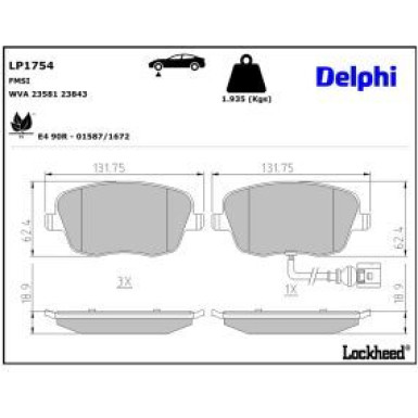 Delphi Bremsbelagsatz, Scheibenbremse LP1754