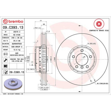 Brembo 2 x BREMBO Bremsscheibe PRIME LINE - Composite 09.C393.13