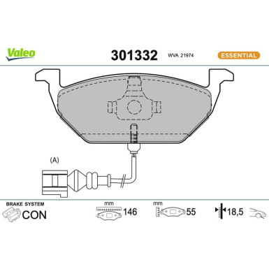 Valeo Bremsbelagsatz, Scheibenbremse ESSENTIAL 301332