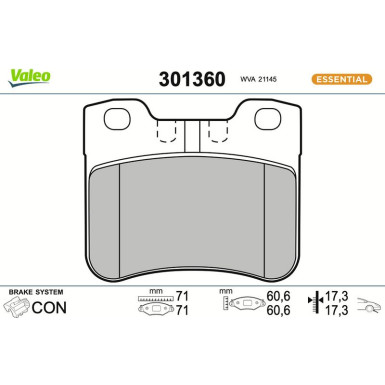 Valeo Bremsbelagsatz, Scheibenbremse ESSENTIAL 301360