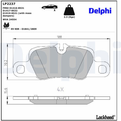 Delphi | Bremsbelagsatz, Scheibenbremse | LP2237